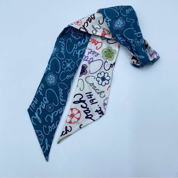 Coach Accessories - 435. Coach MultiColor Logo And Graffiti Printed Silk Twilly Bandeau Scarf